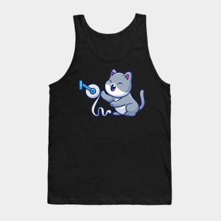 Cute cat with toilet tissue paper roll cartoon Tank Top